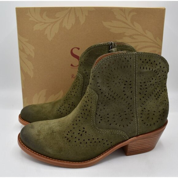 Sofft Women Size 11 Alexia Green Perforated Suede Pointed Toe Booties Boots - Picture 1 of 14